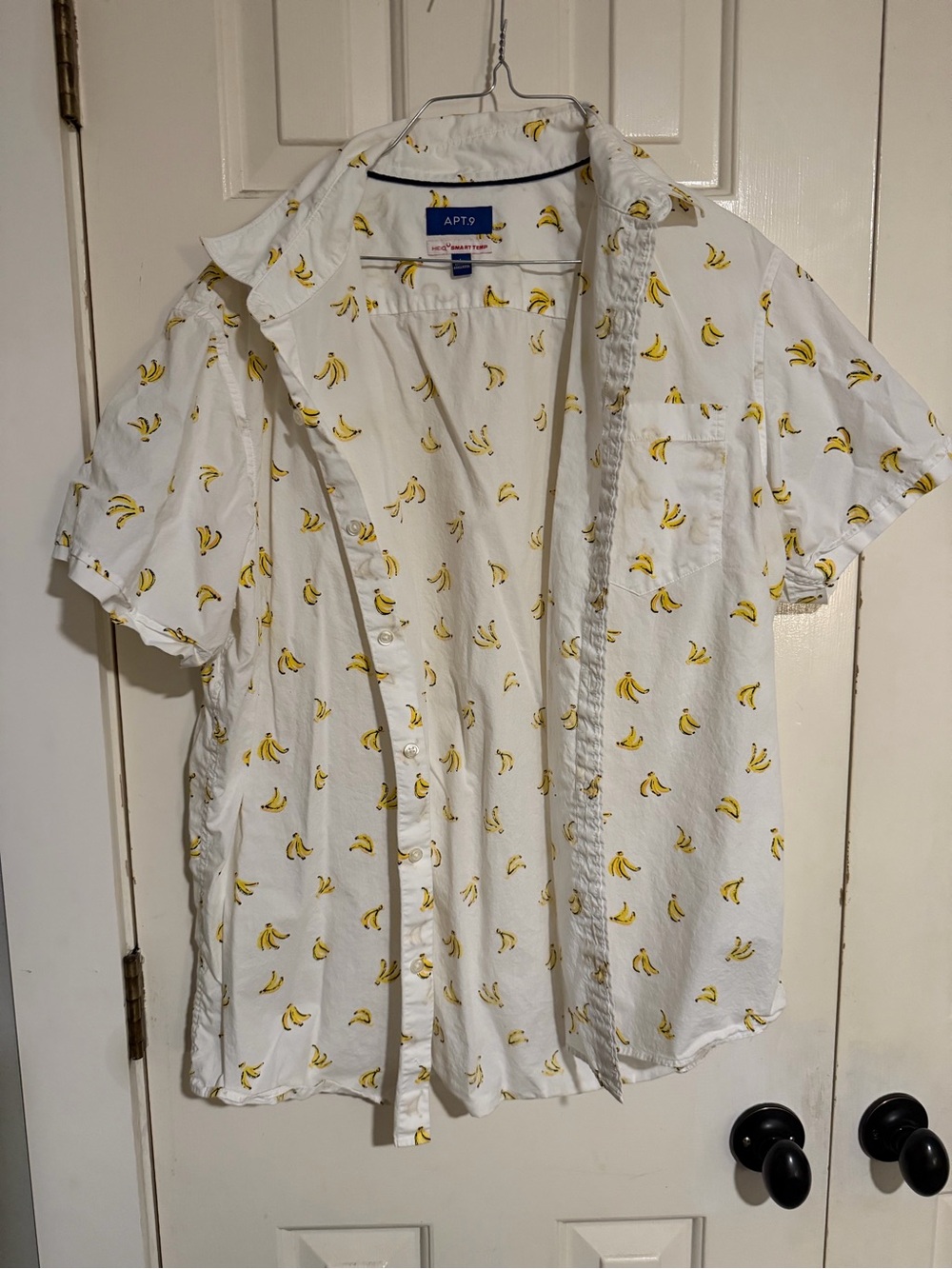 Apt. 9 White Short-Sleeve Shirt with Yellow Banana Print